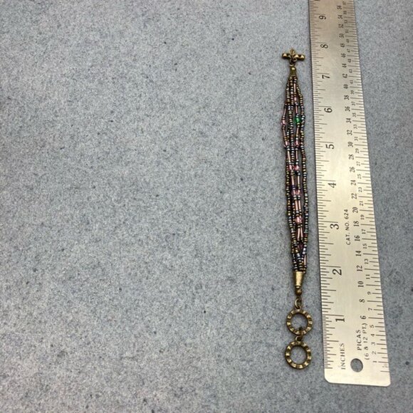 Kirk's Folly Vintage Bracelet 7 In Multi-Strand Beaded Gold Toggle Pink Blue - Picture 5 of 6